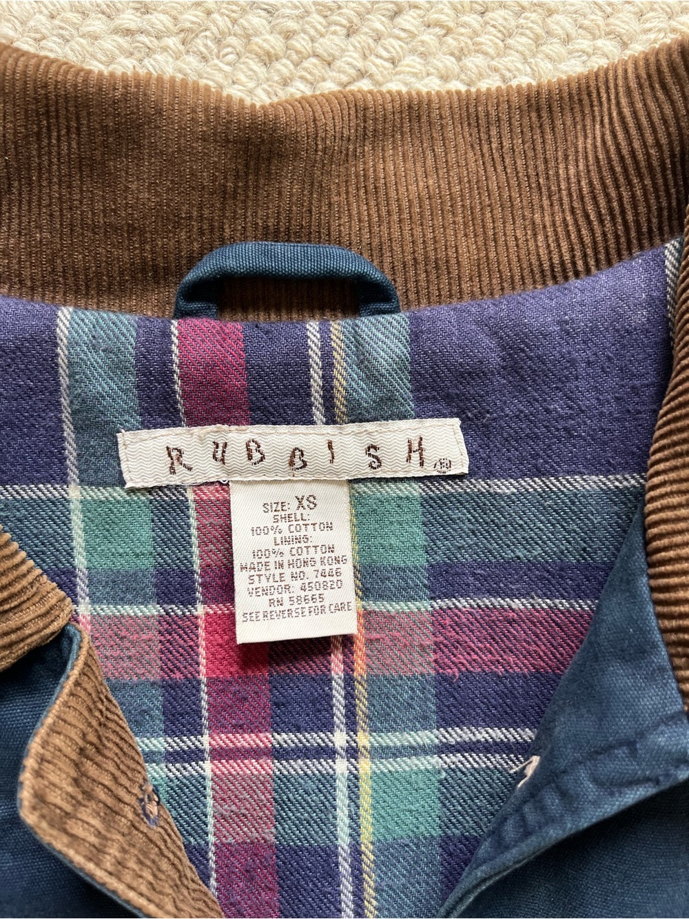 Rubish Women’s Blue Barn Coat Corduroy Collar Plaid Lined Chore Jacket XS - Picture 6 of 7